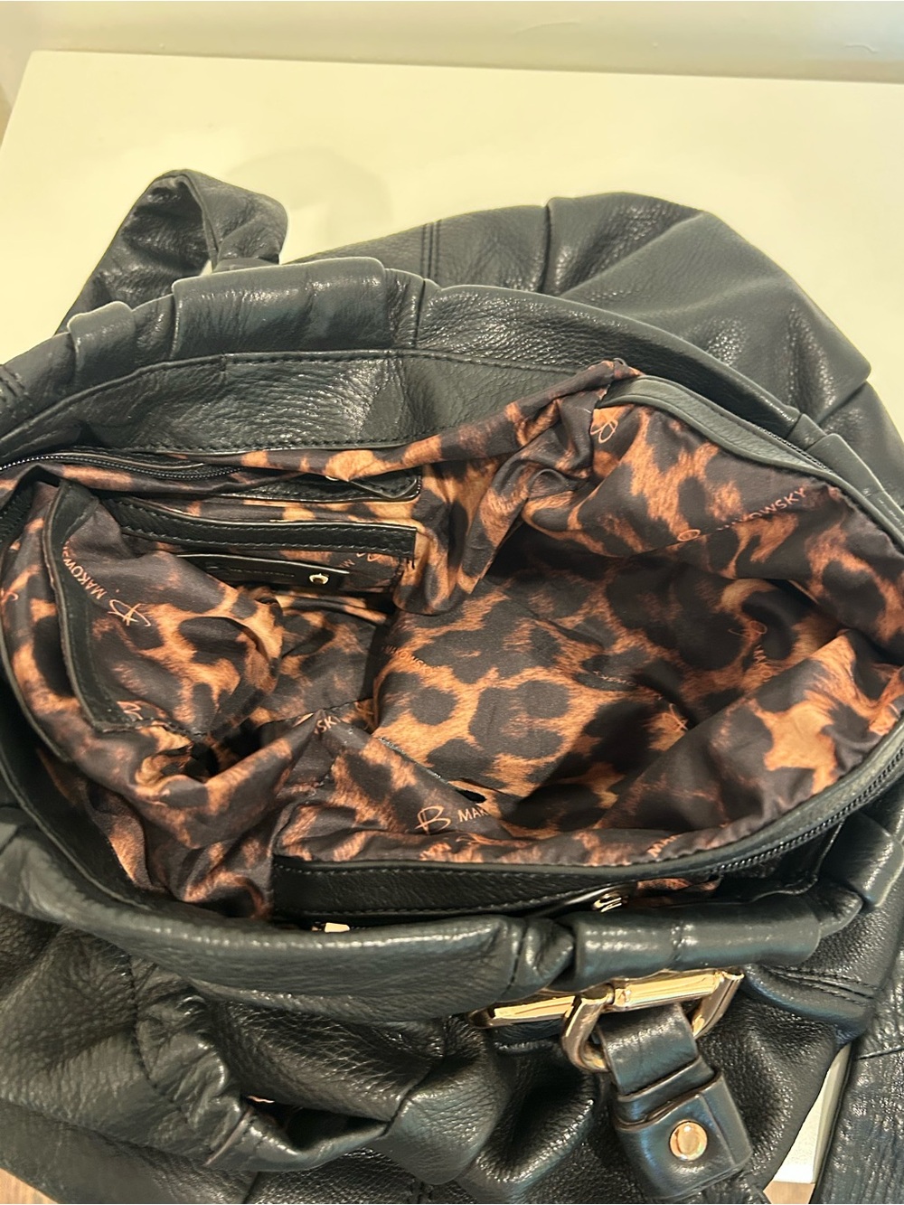 b. makowsky Black Leather Shoulder Bag with Gold-Tone Hardware - Picture 7 of 9